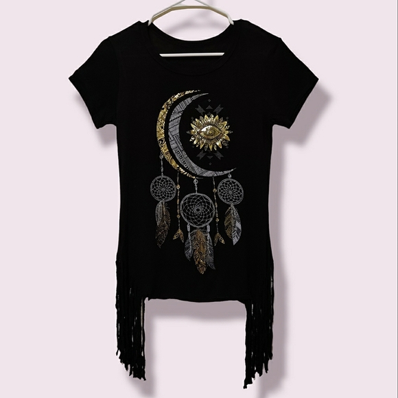 Buttery Soft Black and Gold Moon Dream Catcher Design Shirt - Picture 1 of 10
